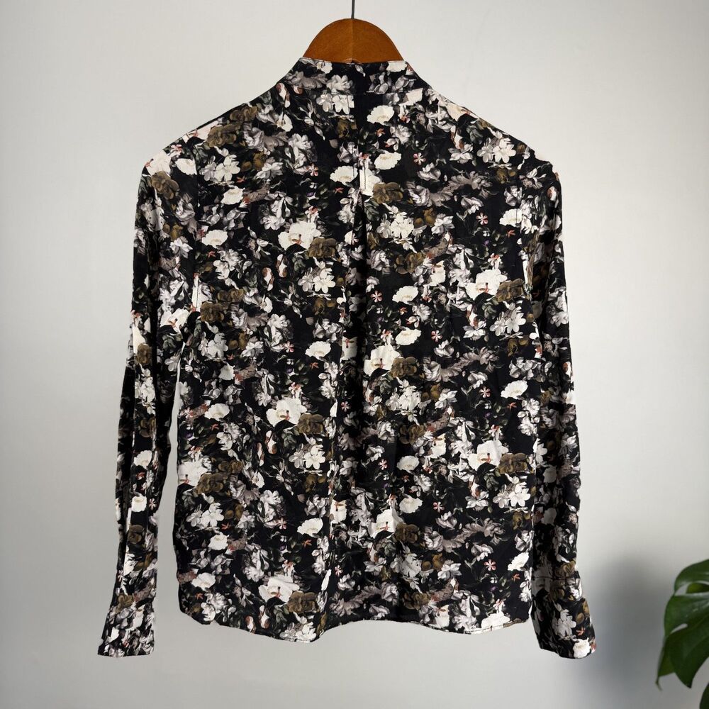 AllSaints Ando Chase Silk Floral Shirt | Black White Blouse